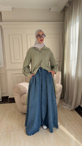 Wide leg denim pants