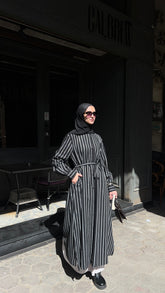 Stripped linen shirt Black