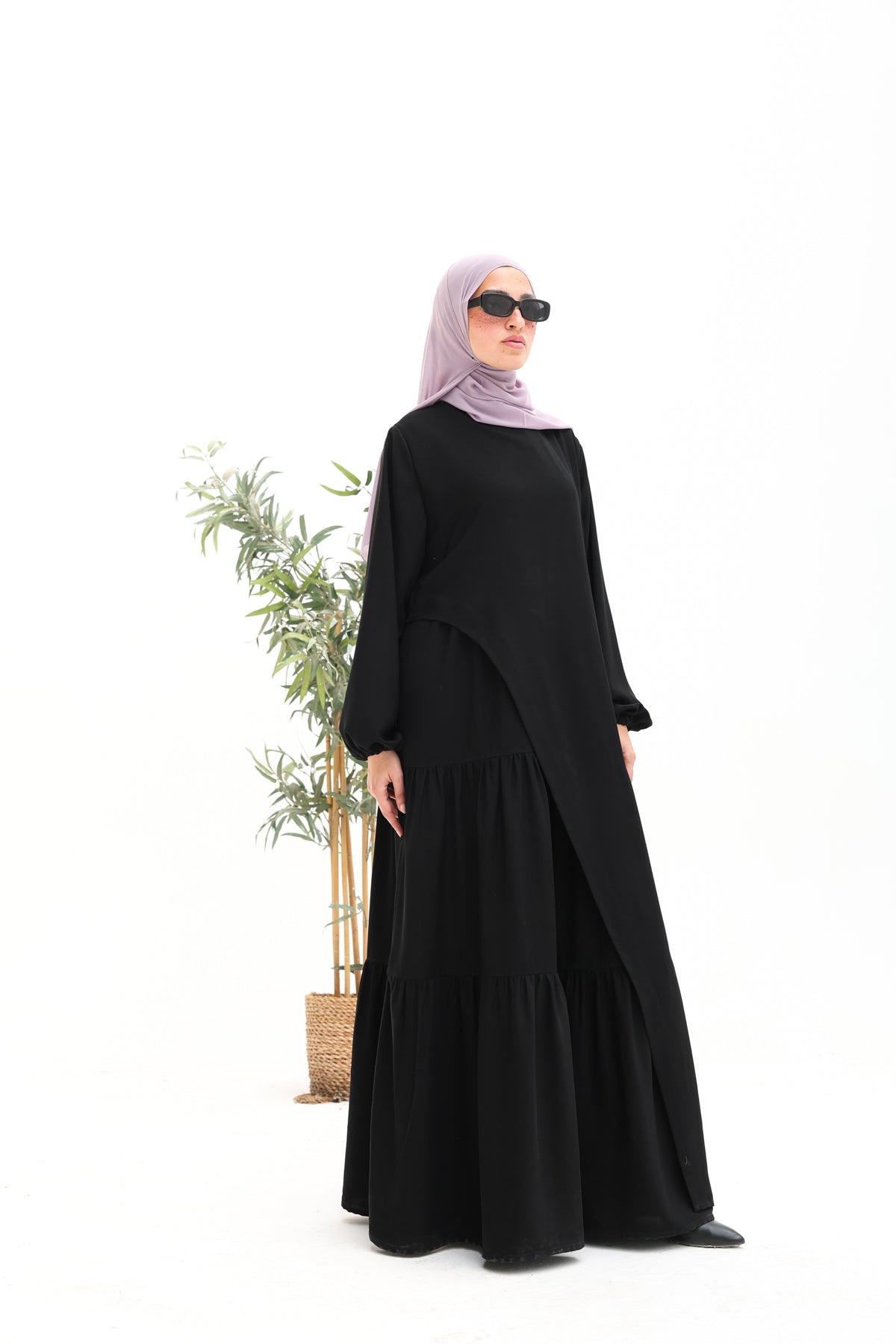 layered abaya dress Teal crpe abaya with layered beaded fringes