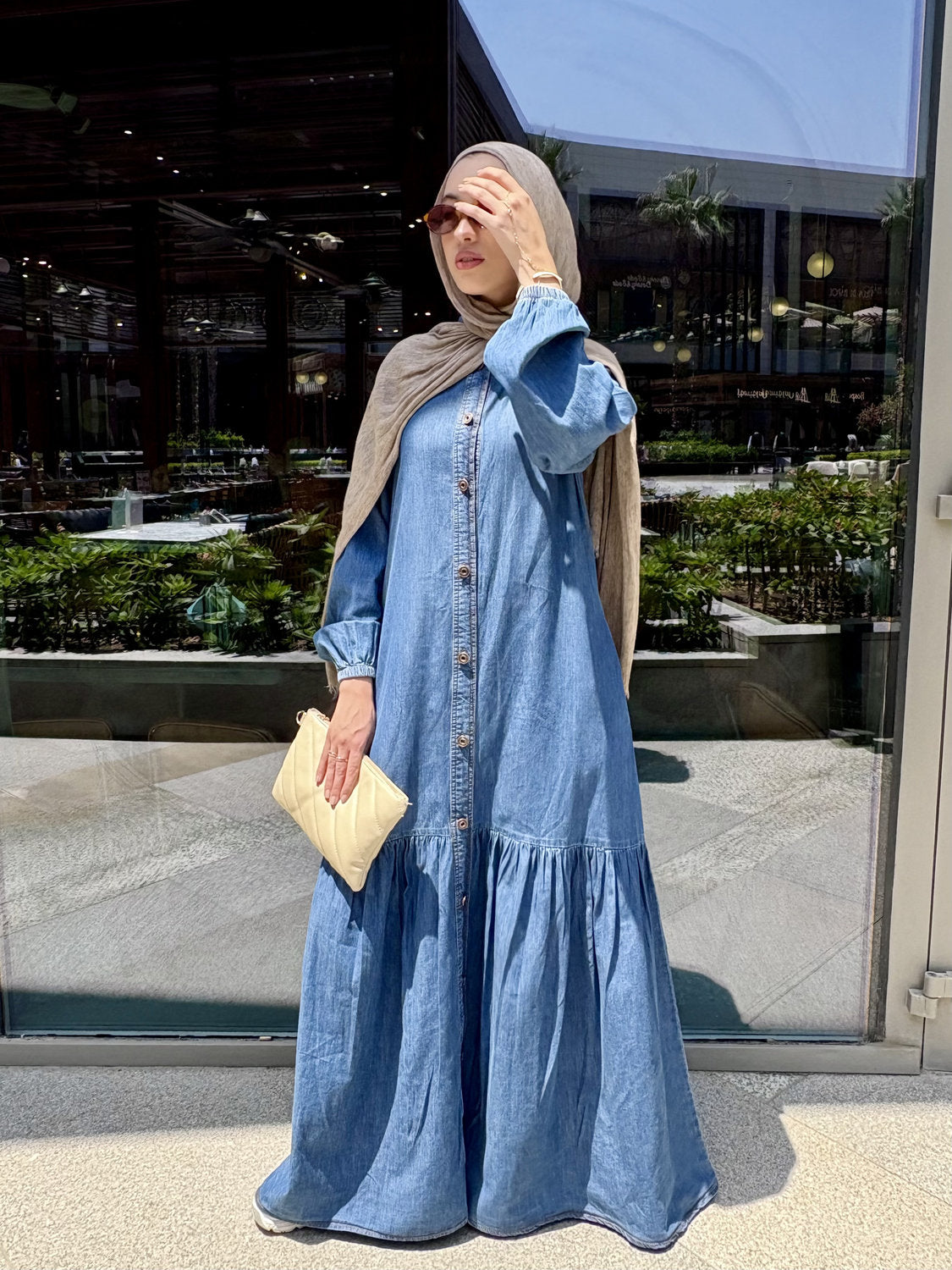Fronce denim dress