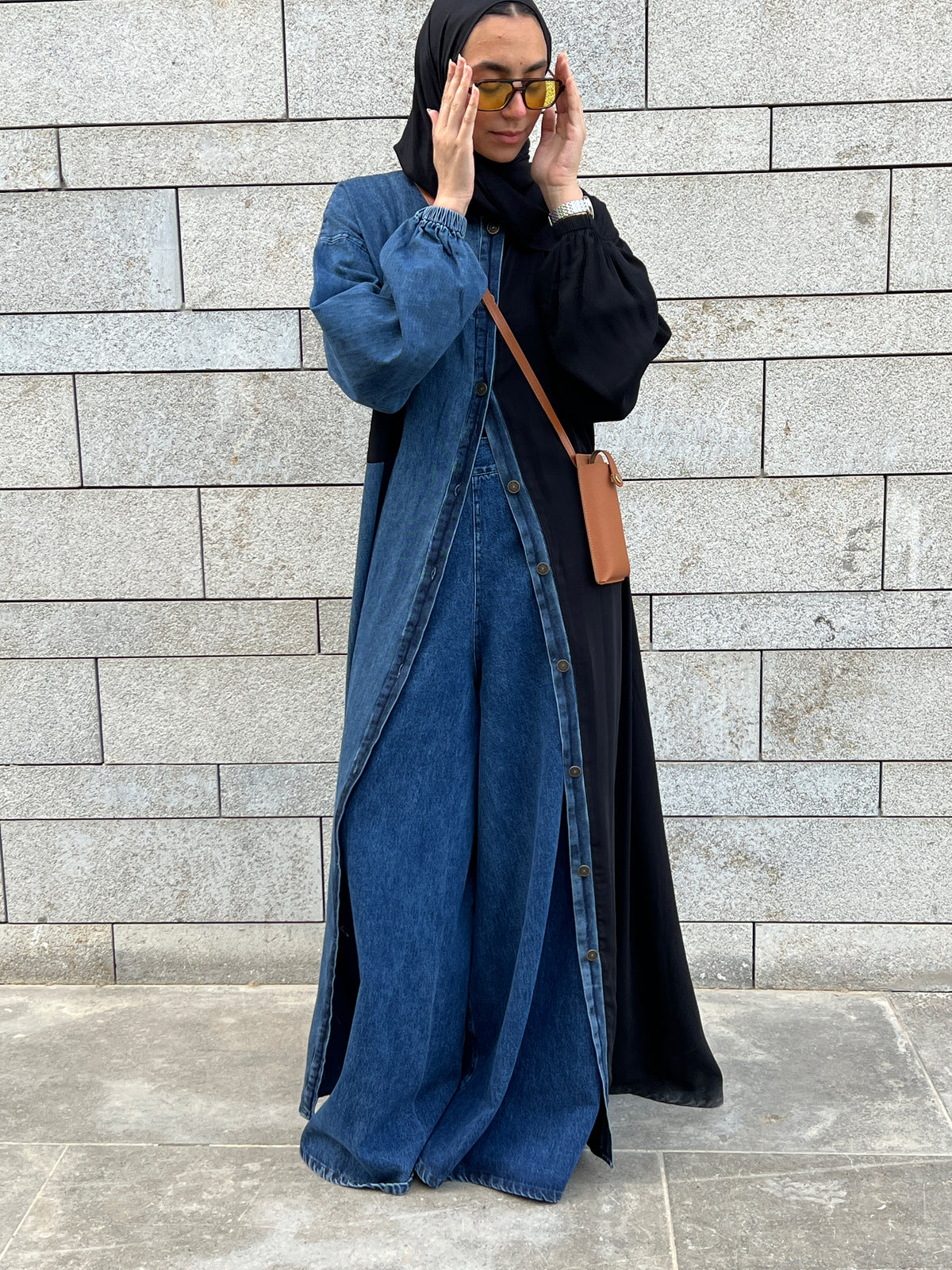 Wide leg denim pants