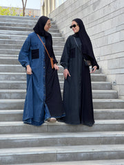DenimXcrepe abaya