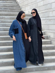 DenimXcrepe abaya