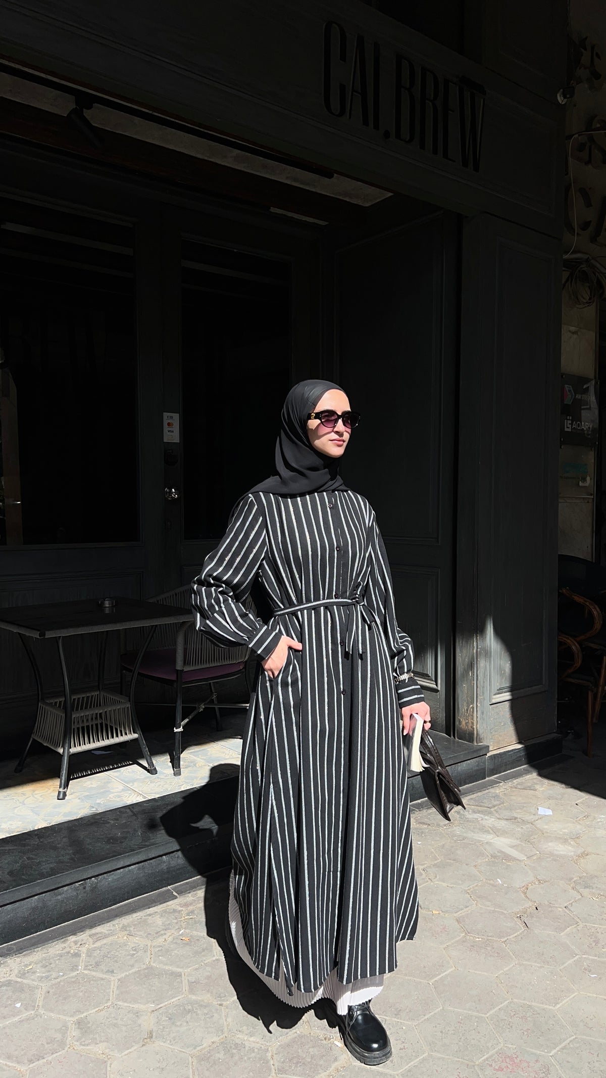 Stripped linen shirt Black