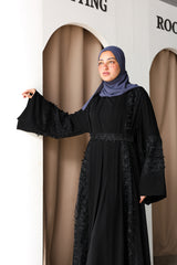 Fancy lace open abaya