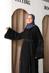 Fancy lace open abaya